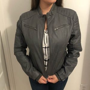 Maralyn and Me Faux Leather Moto Jacket Grey